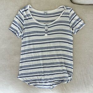 Splendid White and Navy Striped Scoop Henley Tee